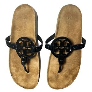 Tory Burch Miller Cloud Sandals black patent cork sole size 8.5